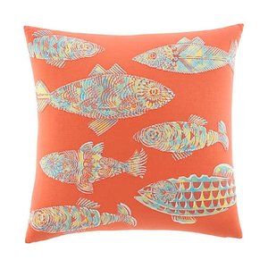 Tommy Bahama 20" Square ORANGE Embroidered BATIK FISH Throw Pillow - brand new